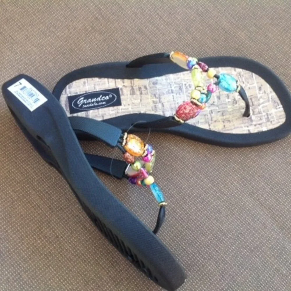 JEWELED BLACK MARBLE CORK FLIP FLOP SANDAL by Grandco - Picture 6 of 8